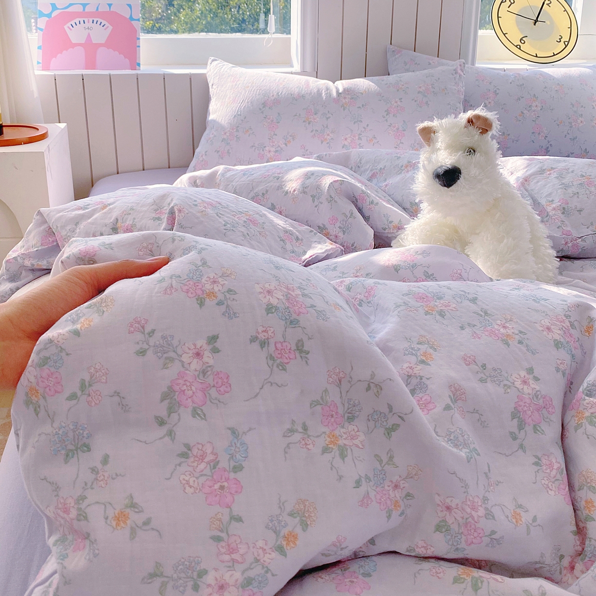 91家纺网 家纺一手货源 找家纺 春皖家纺 2026新款A类全棉有氧双层纱印花四件套单品系列-四件套 雾色里德