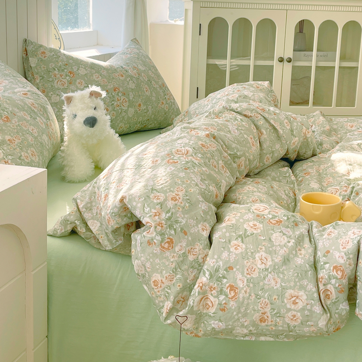 91家纺网 家纺一手货源 找家纺 春皖家纺 2026新款A类全棉有氧双层纱印花四件套单品系列-四件套 青茵