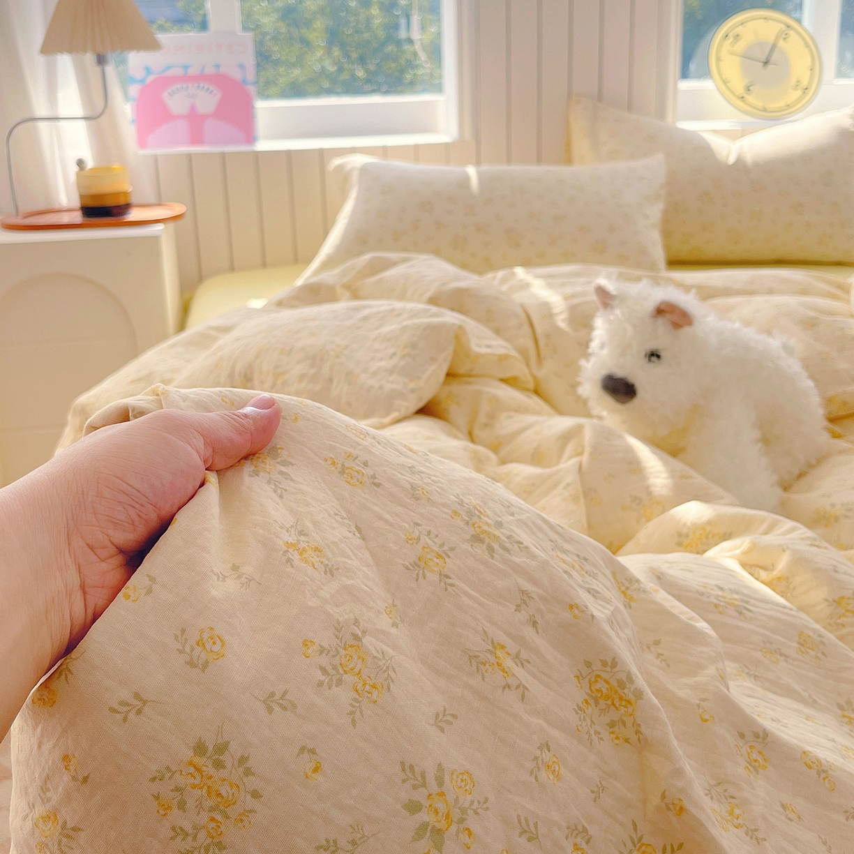 91家纺网 家纺一手货源 找家纺 春皖家纺 2026新款A类全棉有氧双层纱印花四件套单品系列-四件套 晴丝一缕