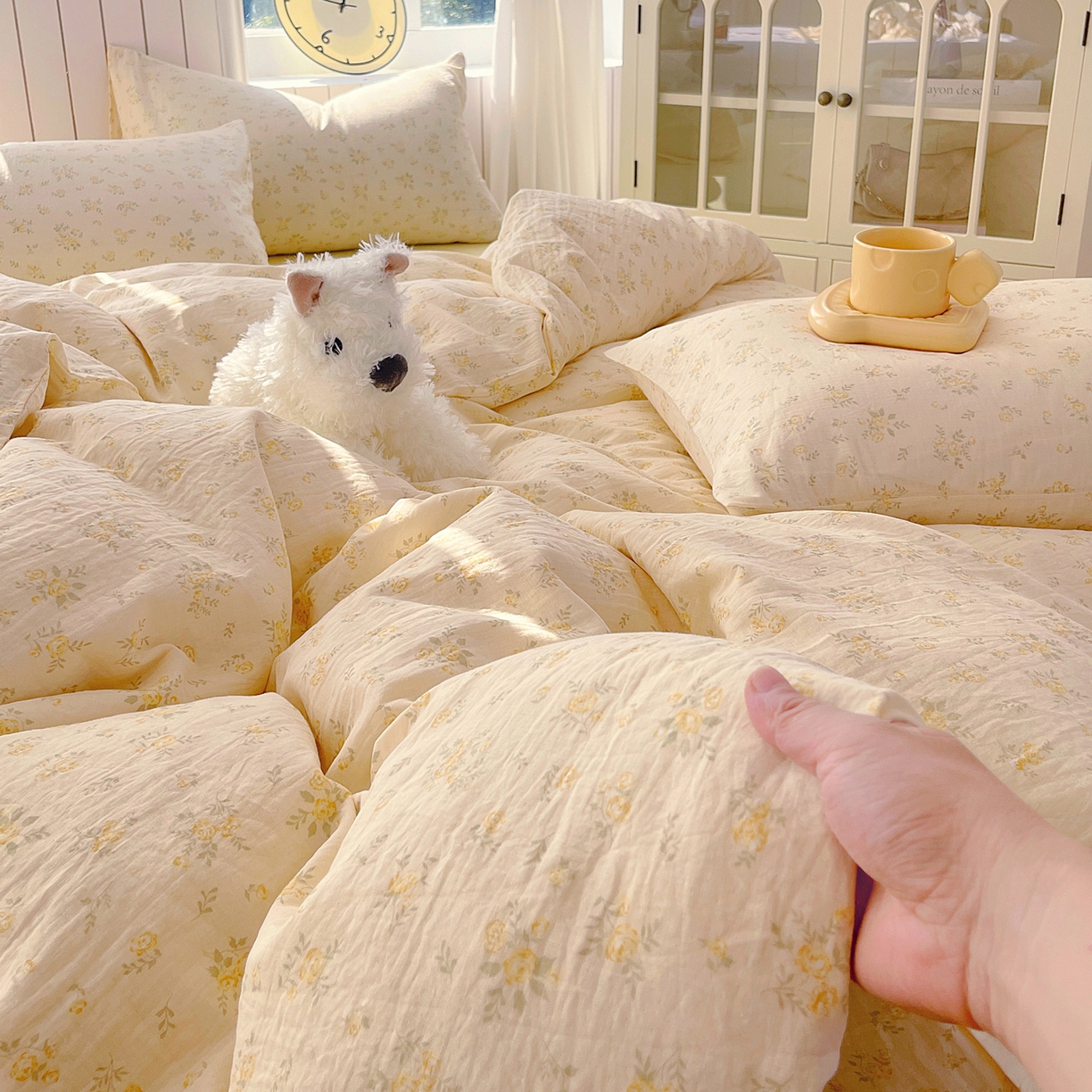 91家纺网 家纺一手货源 找家纺 春皖家纺 2026新款A类全棉有氧双层纱印花四件套单品系列-四件套 晴丝一缕