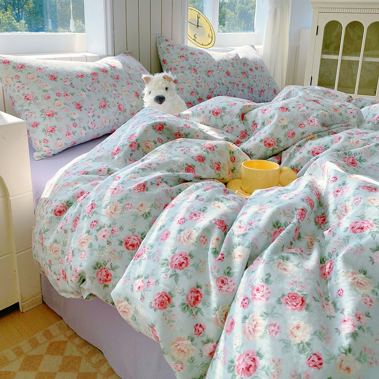 91家纺网 家纺一手货源 找家纺 春皖家纺 2026新款A类全棉有氧双层纱印花四件套单品系列-四件套 桂语兰庭