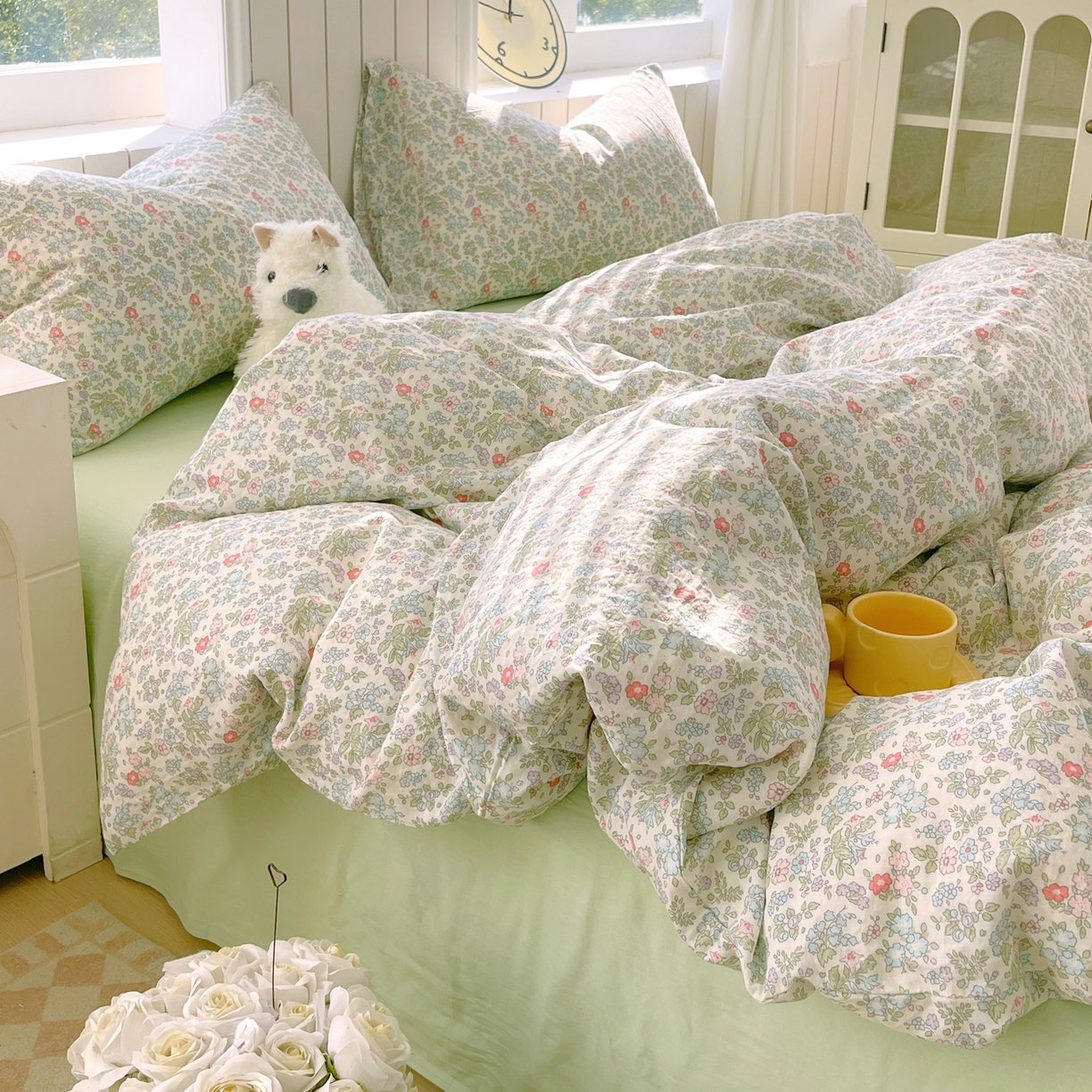 91家纺网 家纺一手货源 找家纺 春皖家纺 2026新款A类全棉有氧双层纱印花四件套单品系列-四件套 花町