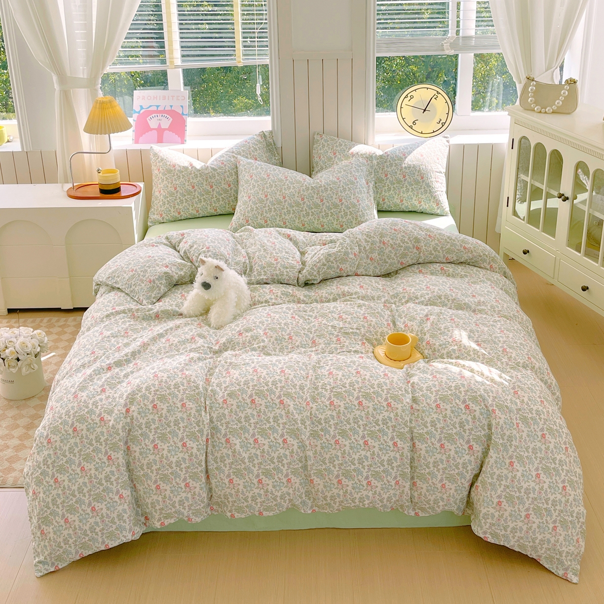 91家纺网 家纺一手货源 找家纺 春皖家纺 2026新款A类全棉有氧双层纱印花四件套单品系列-四件套 花町