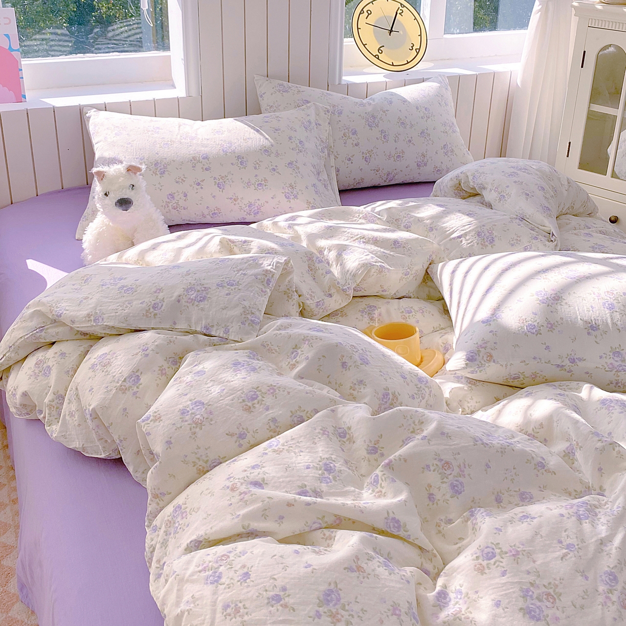 91家纺网 家纺一手货源 找家纺 春皖家纺 2026新款A类全棉有氧双层纱印花四件套单品系列-四件套 雾染玫瑰