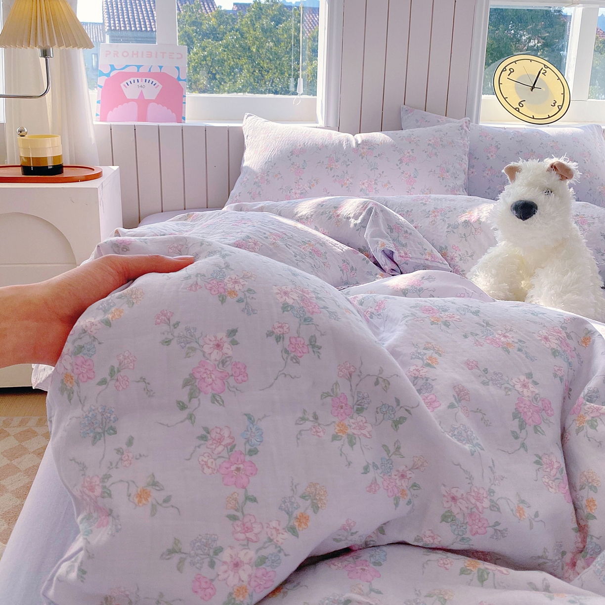 91家纺网 家纺一手货源 找家纺 春皖家纺 2026新款A类全棉有氧双层纱印花四件套单品系列-四件套 雾色里德