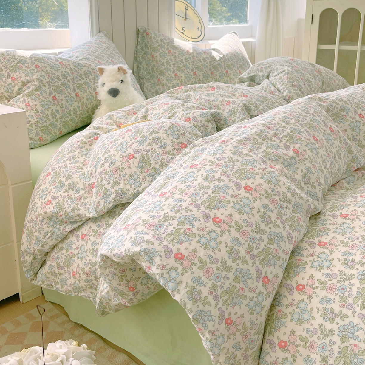 春皖家纺 2026新款A类全棉有氧双层纱印花四件套单品系列-四件套 花町