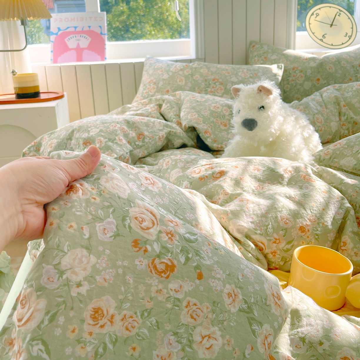 91家纺网 家纺一手货源 找家纺 春皖家纺 2026新款A类全棉有氧双层纱印花四件套单品系列-四件套 青茵