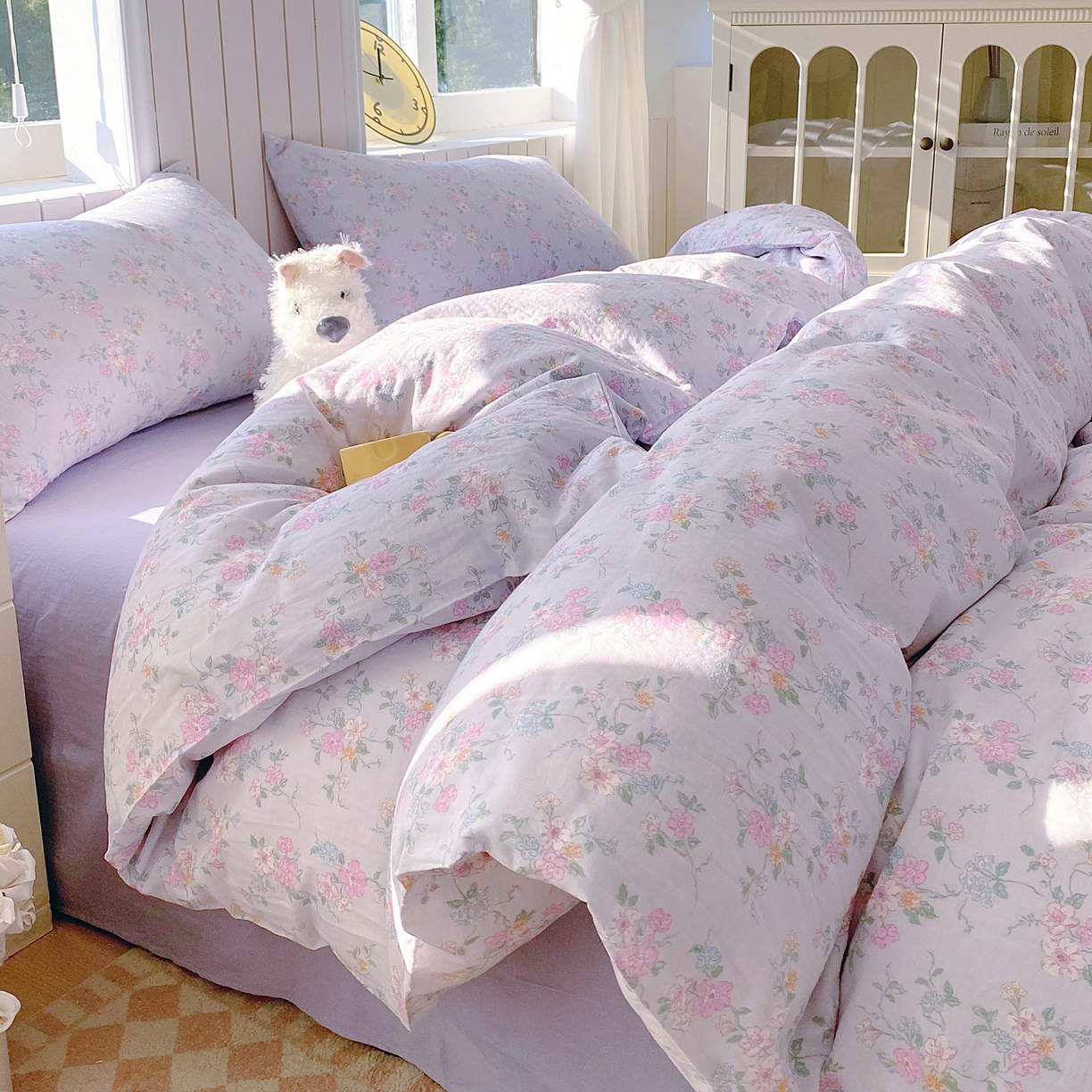 91家纺网 家纺一手货源 找家纺 春皖家纺 2026新款A类全棉有氧双层纱印花四件套单品系列-四件套 雾色里德