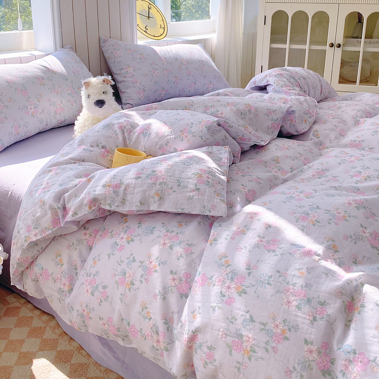 91家纺网 家纺一手货源 找家纺 春皖家纺 2026新款A类全棉有氧双层纱印花四件套单品系列-四件套 雾色里德