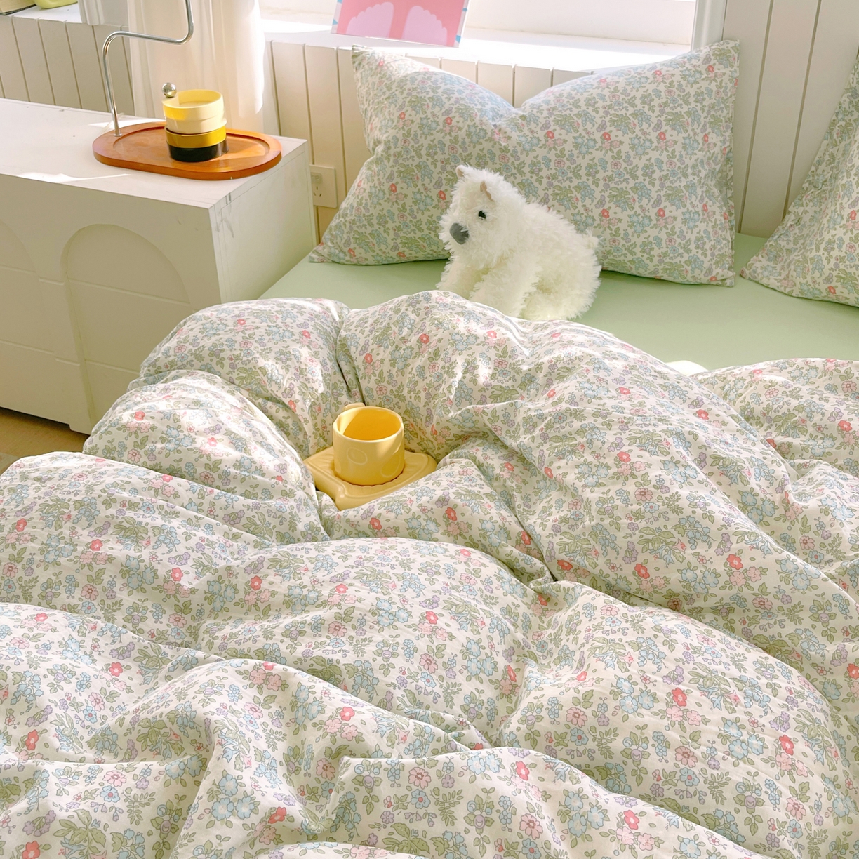 91家纺网 家纺一手货源 找家纺 春皖家纺 2026新款A类全棉有氧双层纱印花四件套单品系列-四件套 花町