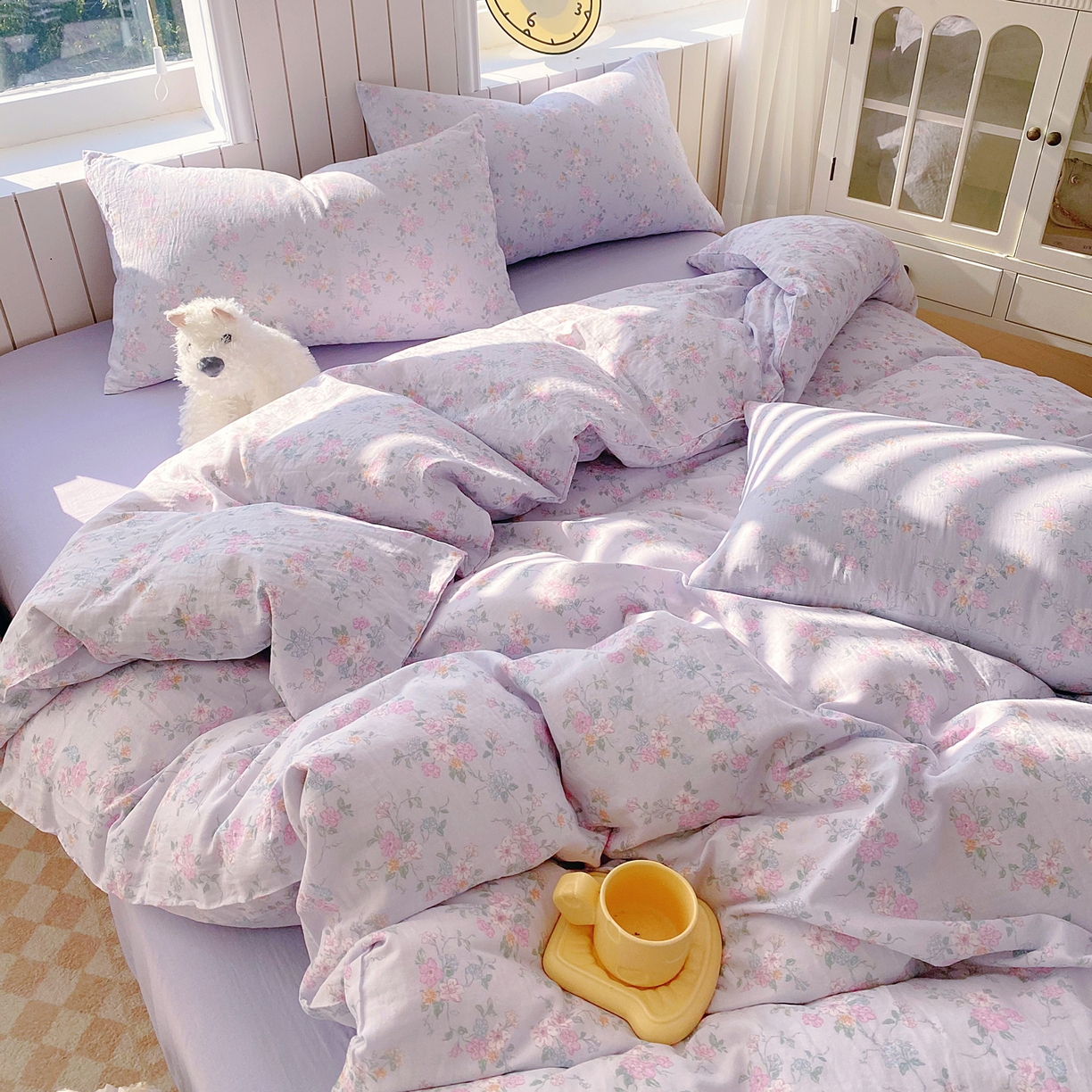 91家纺网 家纺一手货源 找家纺 春皖家纺 2026新款A类全棉有氧双层纱印花四件套单品系列-四件套 雾色里德