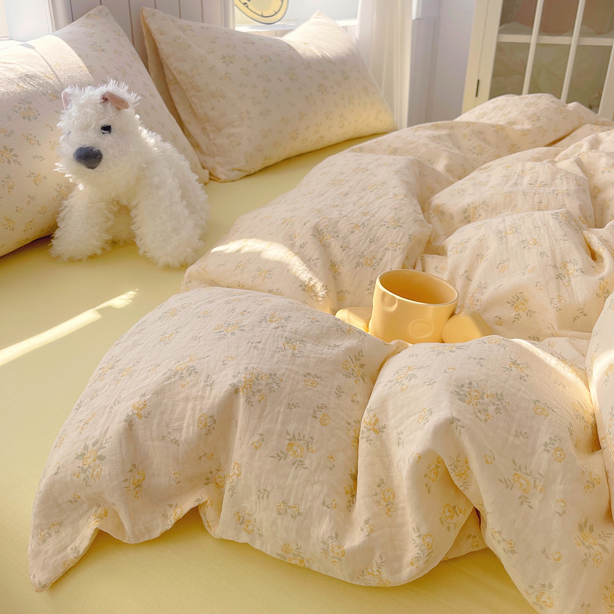 91家纺网 家纺一手货源 找家纺 春皖家纺 2026新款A类全棉有氧双层纱印花四件套单品系列-四件套 晴丝一缕