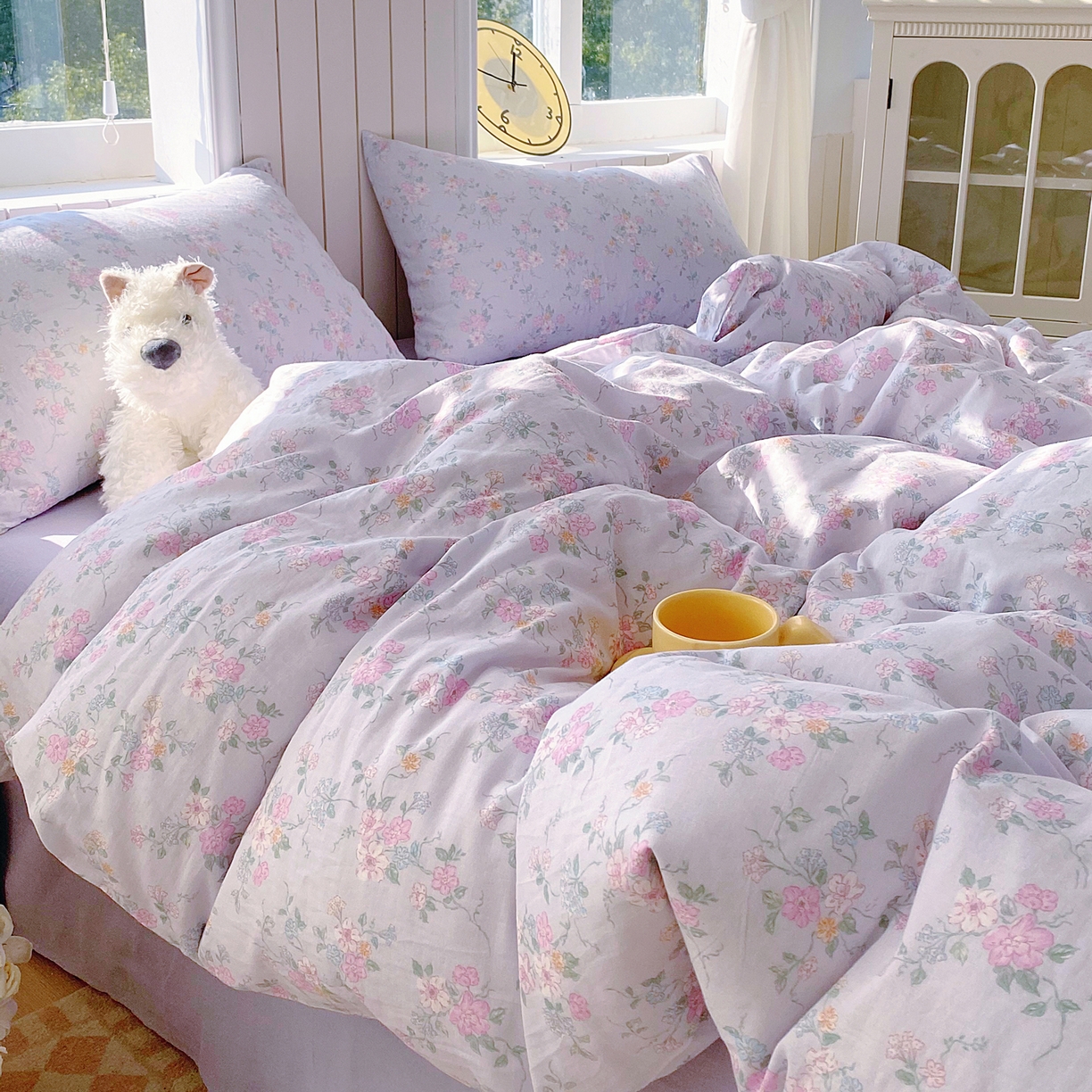 91家纺网 家纺一手货源 找家纺 春皖家纺 2026新款A类全棉有氧双层纱印花四件套单品系列-四件套 雾色里德