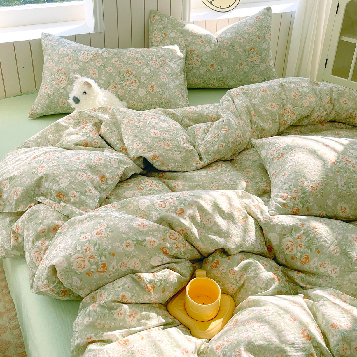 91家纺网 家纺一手货源 找家纺 春皖家纺 2026新款A类全棉有氧双层纱印花四件套单品系列-四件套 青茵