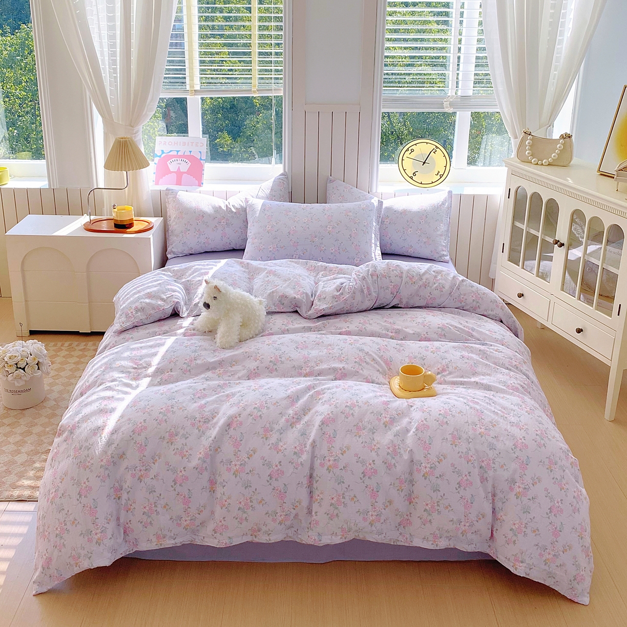 91家纺网 家纺一手货源 找家纺 春皖家纺 2026新款A类全棉有氧双层纱印花四件套单品系列-四件套 雾色里德