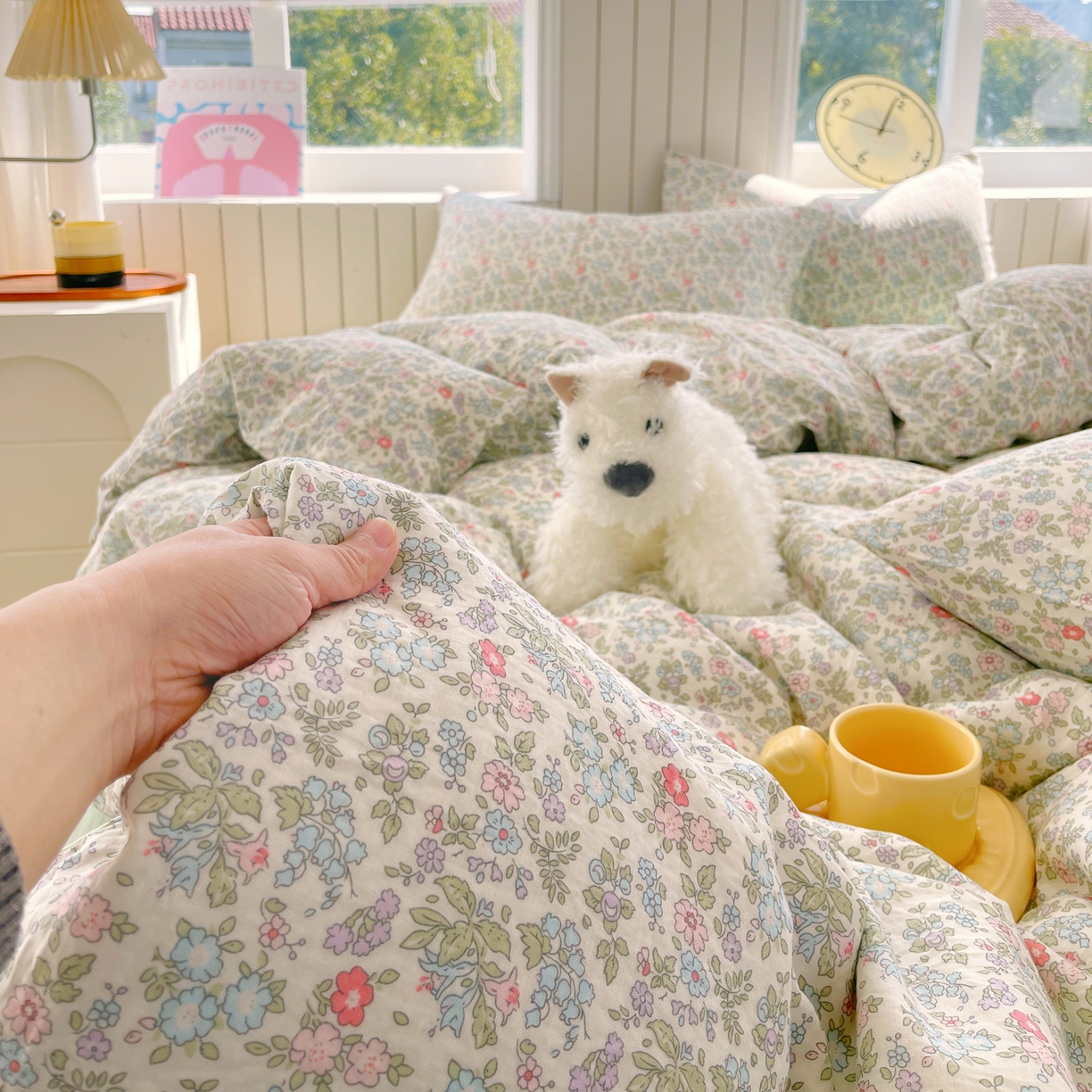 91家纺网 家纺一手货源 找家纺 春皖家纺 2026新款A类全棉有氧双层纱印花四件套单品系列-四件套 花町