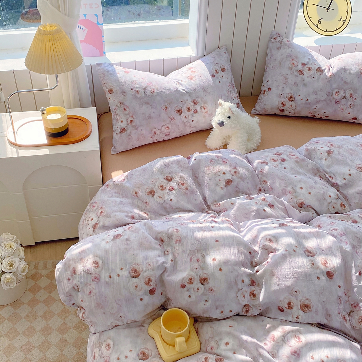 91家纺网 家纺一手货源 找家纺 春皖家纺 2026新款A类全棉有氧双层纱印花四件套单品系列-四件套 雾棕