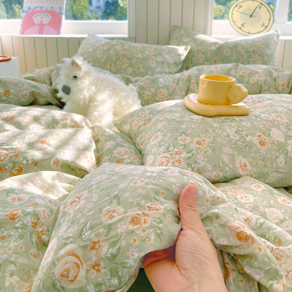 91家纺网 家纺一手货源 找家纺 春皖家纺 2026新款A类全棉有氧双层纱印花四件套单品系列-四件套 青茵