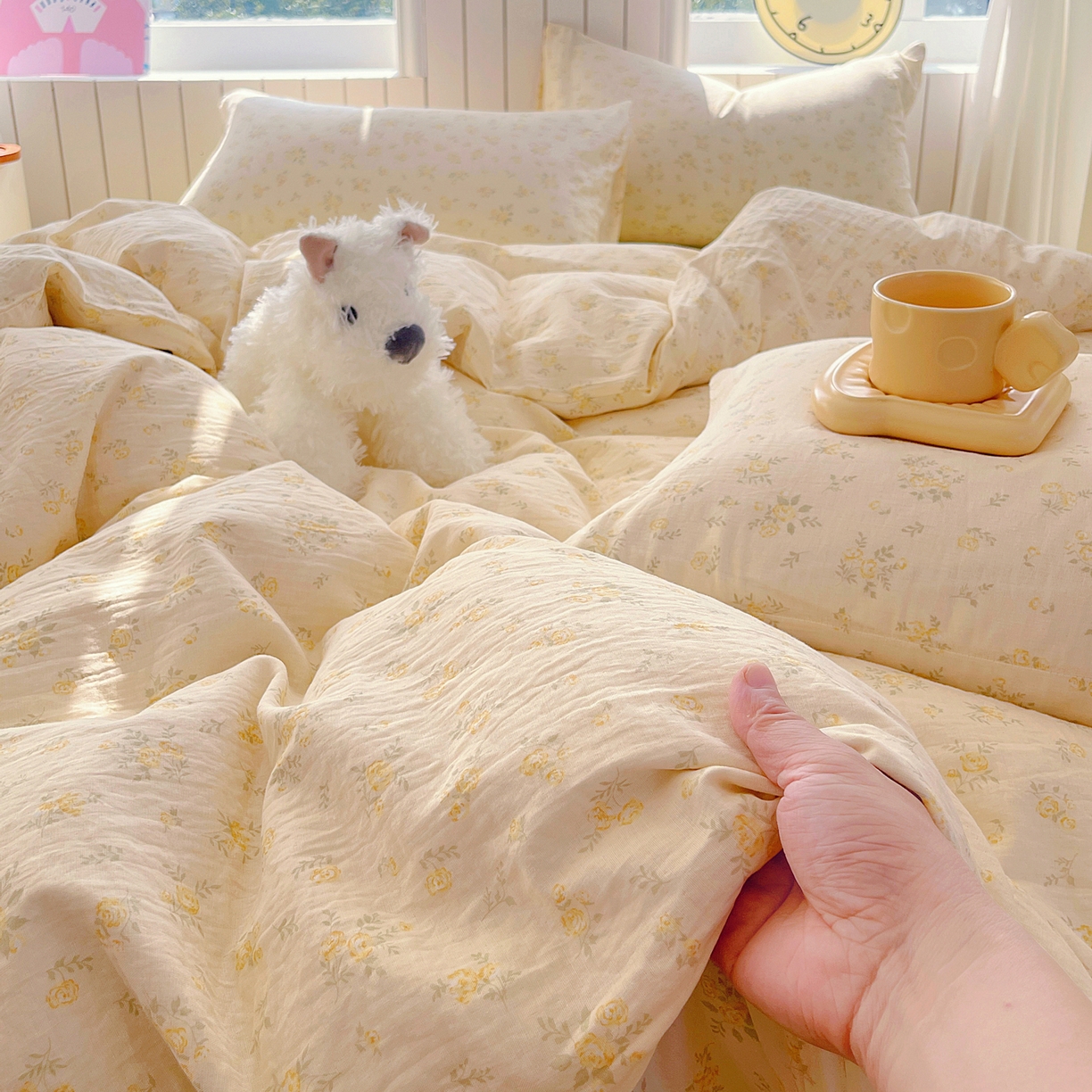 91家纺网 家纺一手货源 找家纺 春皖家纺 2026新款A类全棉有氧双层纱印花四件套单品系列-四件套 晴丝一缕