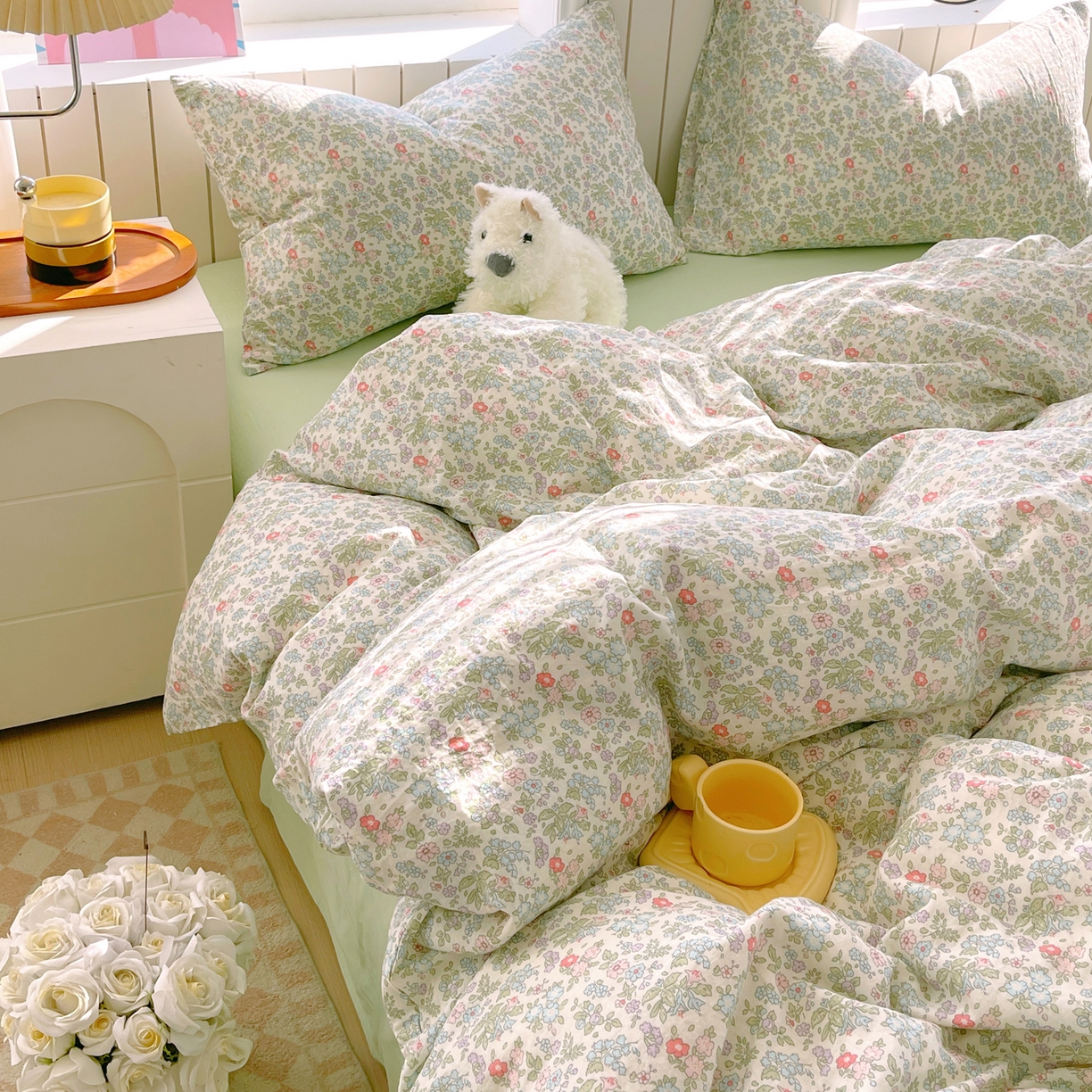 91家纺网 家纺一手货源 找家纺 春皖家纺 2026新款A类全棉有氧双层纱印花四件套单品系列-四件套 花町