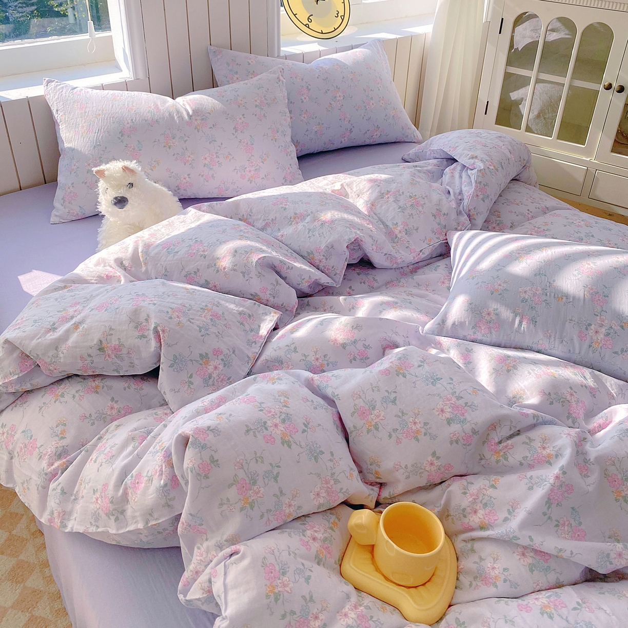 91家纺网 家纺一手货源 找家纺 春皖家纺 2026新款A类全棉有氧双层纱印花四件套单品系列-四件套 雾色里德