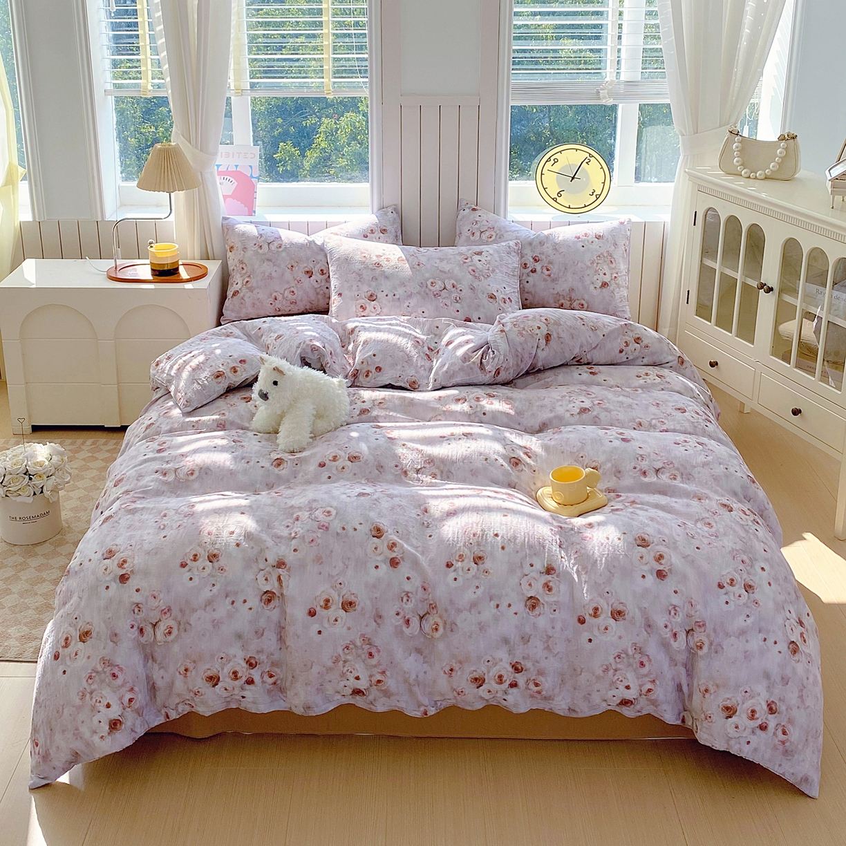 91家纺网 家纺一手货源 找家纺 春皖家纺 2026新款A类全棉有氧双层纱印花四件套单品系列-四件套 雾棕