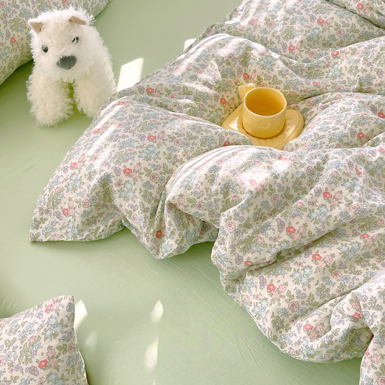 91家纺网 家纺一手货源 找家纺 春皖家纺 2026新款A类全棉有氧双层纱印花四件套单品系列-四件套 花町