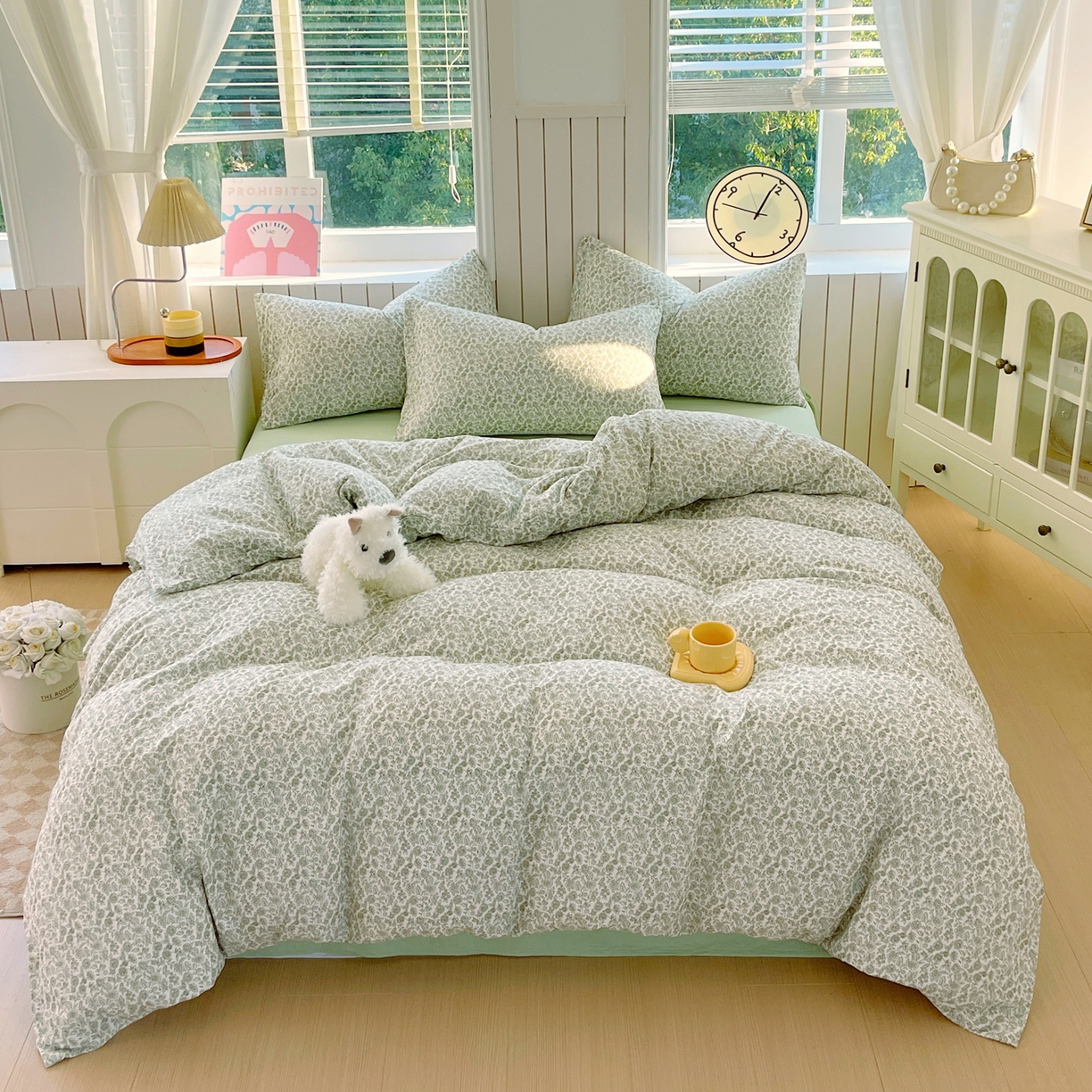 91家纺网 家纺一手货源 找家纺 春皖家纺 2026新款A类全棉有氧双层纱印花四件套单品系列-四件套 暮春