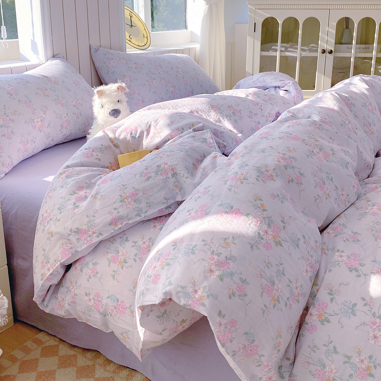 春皖家纺 2026新款A类全棉有氧双层纱印花四件套单品系列-四件套 雾色里德