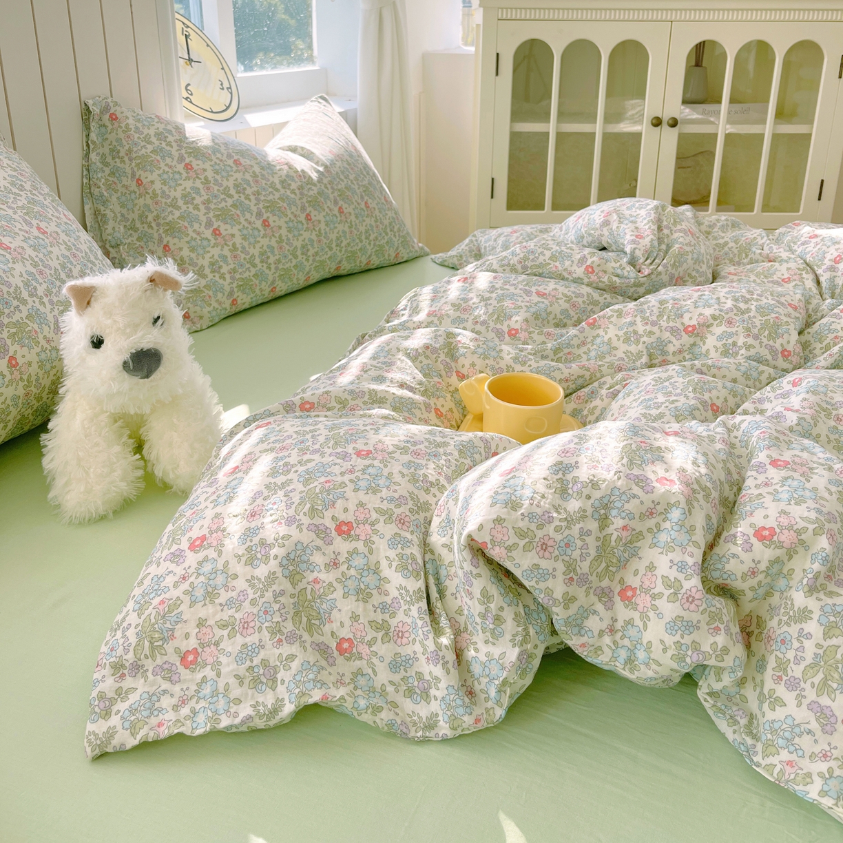 91家纺网 家纺一手货源 找家纺 春皖家纺 2026新款A类全棉有氧双层纱印花四件套单品系列-四件套 花町