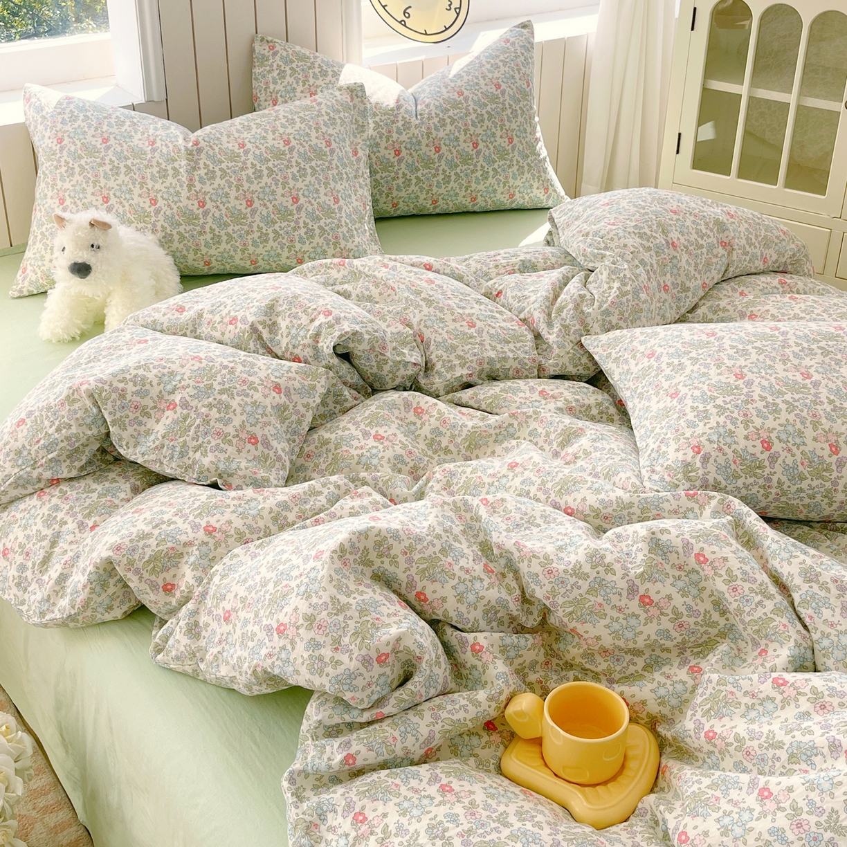 91家纺网 家纺一手货源 找家纺 春皖家纺 2026新款A类全棉有氧双层纱印花四件套单品系列-四件套 花町