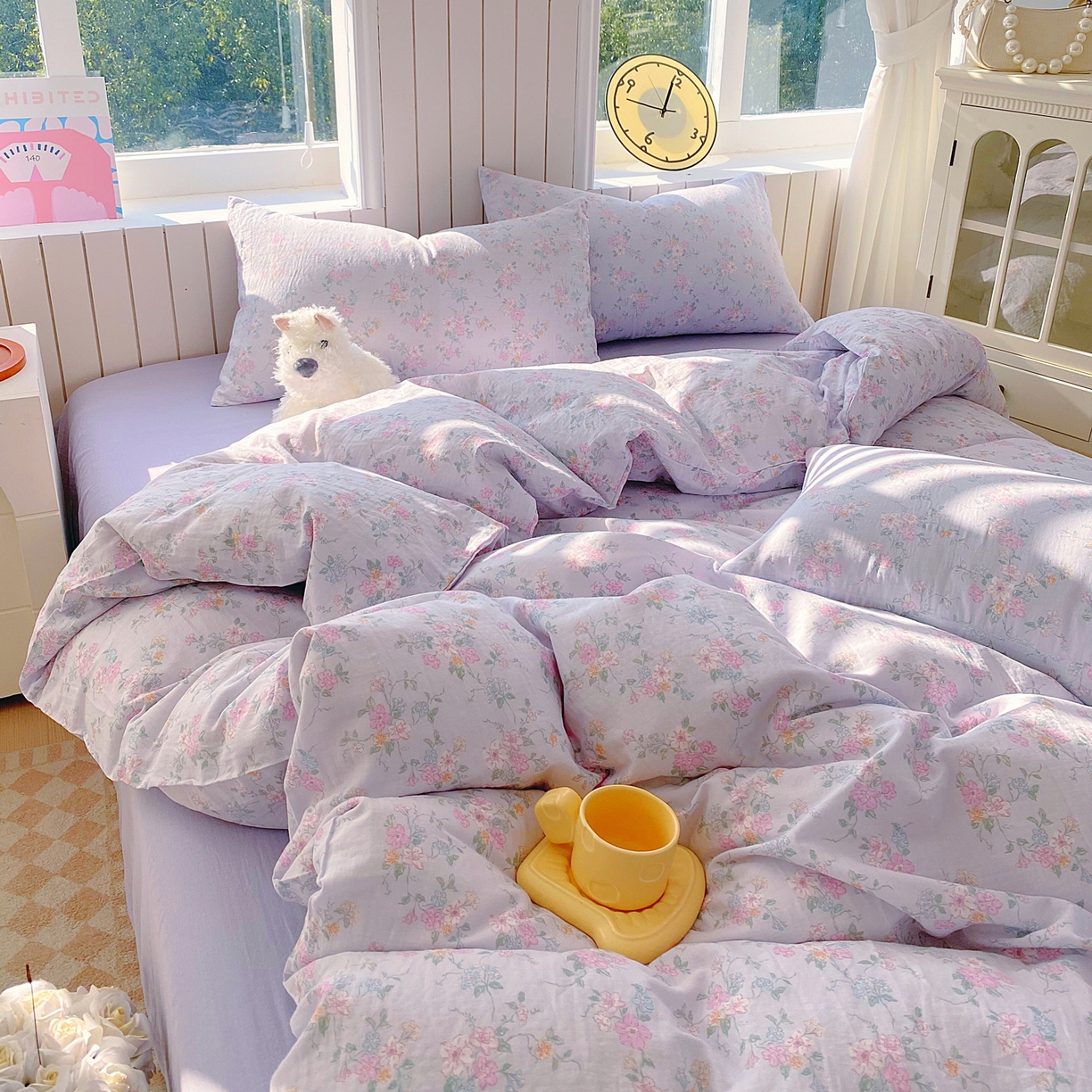 91家纺网 家纺一手货源 找家纺 春皖家纺 2026新款A类全棉有氧双层纱印花四件套单品系列-四件套 雾色里德