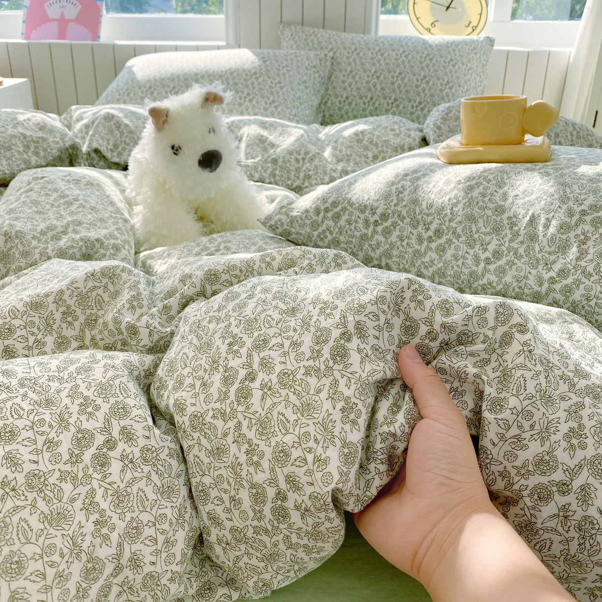 91家纺网 家纺一手货源 找家纺 春皖家纺 2026新款A类全棉有氧双层纱印花四件套单品系列-四件套 暮春