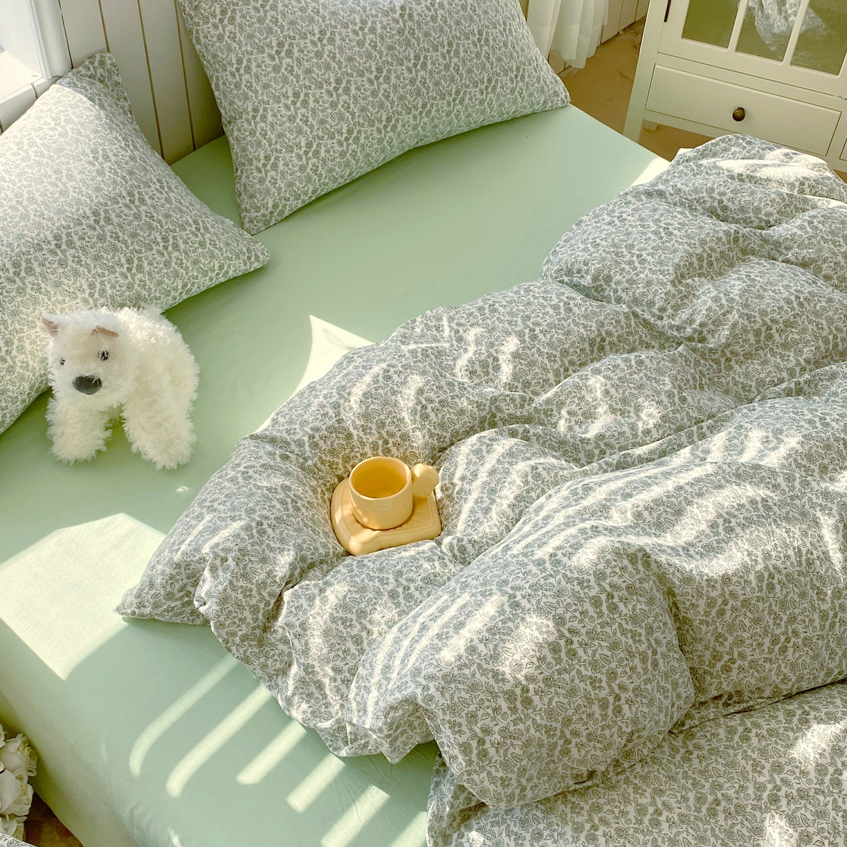 91家纺网 家纺一手货源 找家纺 春皖家纺 2026新款A类全棉有氧双层纱印花四件套单品系列-四件套 暮春