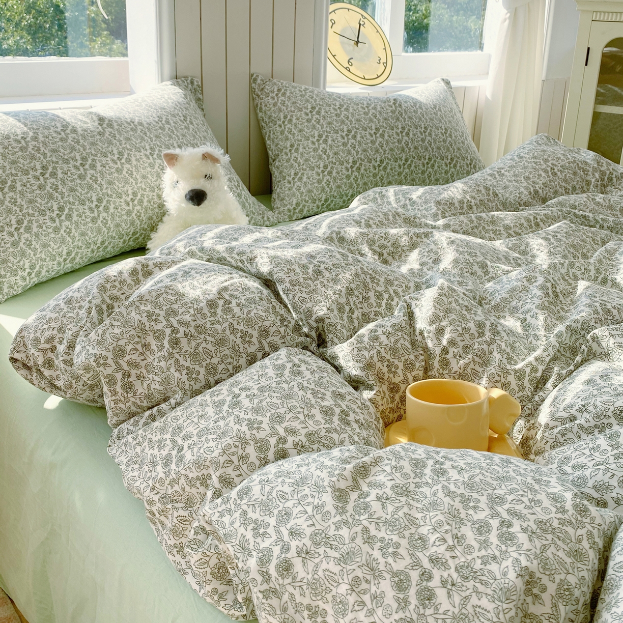 91家纺网 家纺一手货源 找家纺 春皖家纺 2026新款A类全棉有氧双层纱印花四件套单品系列-四件套 暮春