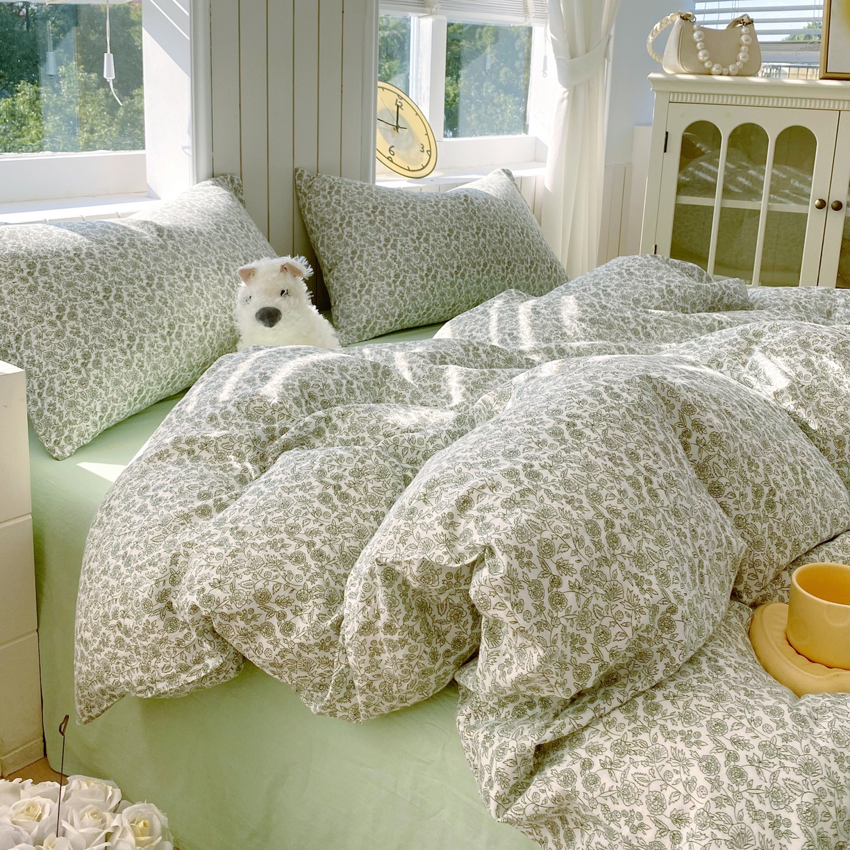 91家纺网 家纺一手货源 找家纺 春皖家纺 2026新款A类全棉有氧双层纱印花四件套单品系列-四件套 暮春