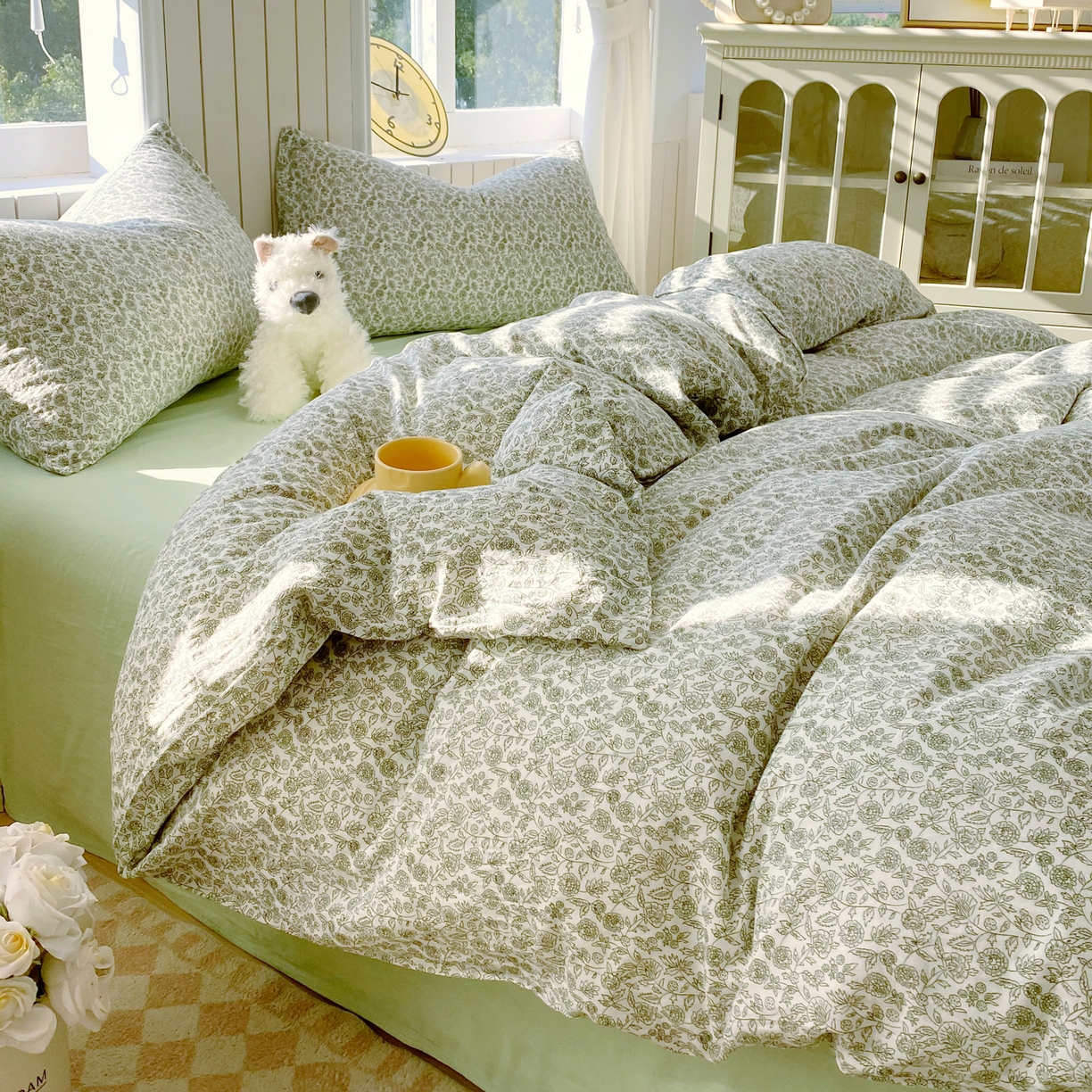 91家纺网 家纺一手货源 找家纺 春皖家纺 2026新款A类全棉有氧双层纱印花四件套单品系列-四件套 暮春