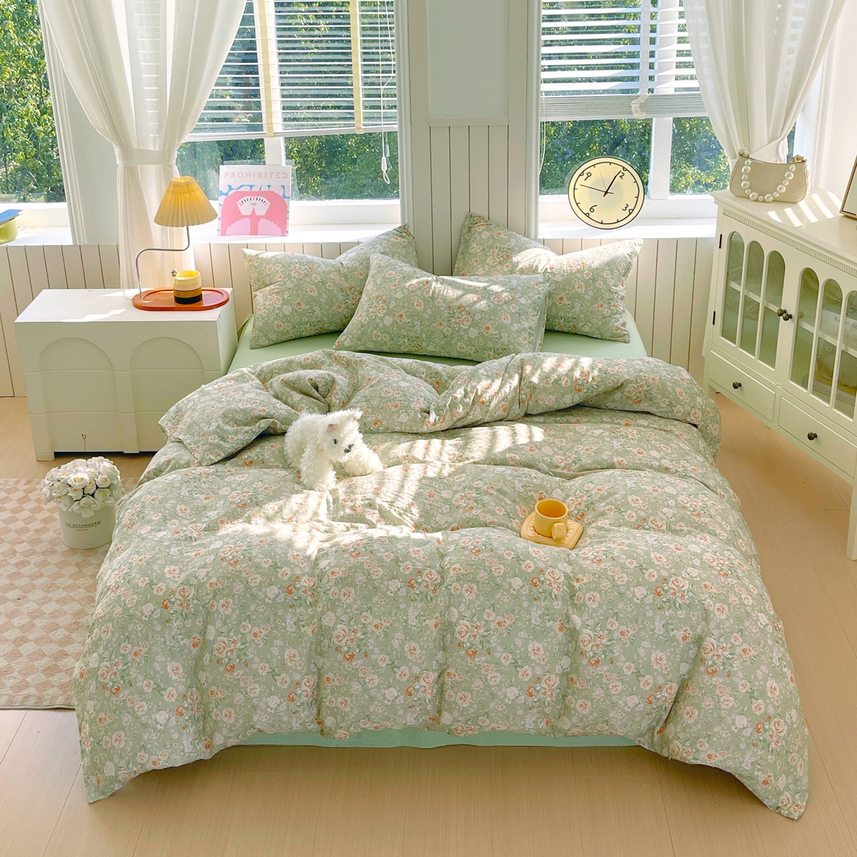 91家纺网 家纺一手货源 找家纺 春皖家纺 2026新款A类全棉有氧双层纱印花四件套单品系列-四件套 青茵