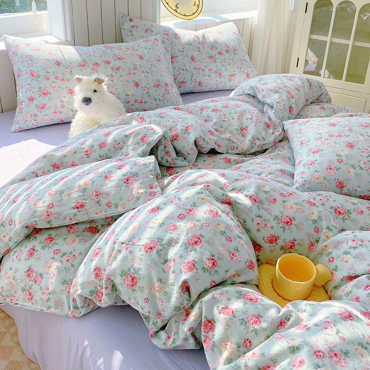 91家纺网 家纺一手货源 找家纺 春皖家纺 2026新款A类全棉有氧双层纱印花四件套单品系列-四件套 桂语兰庭