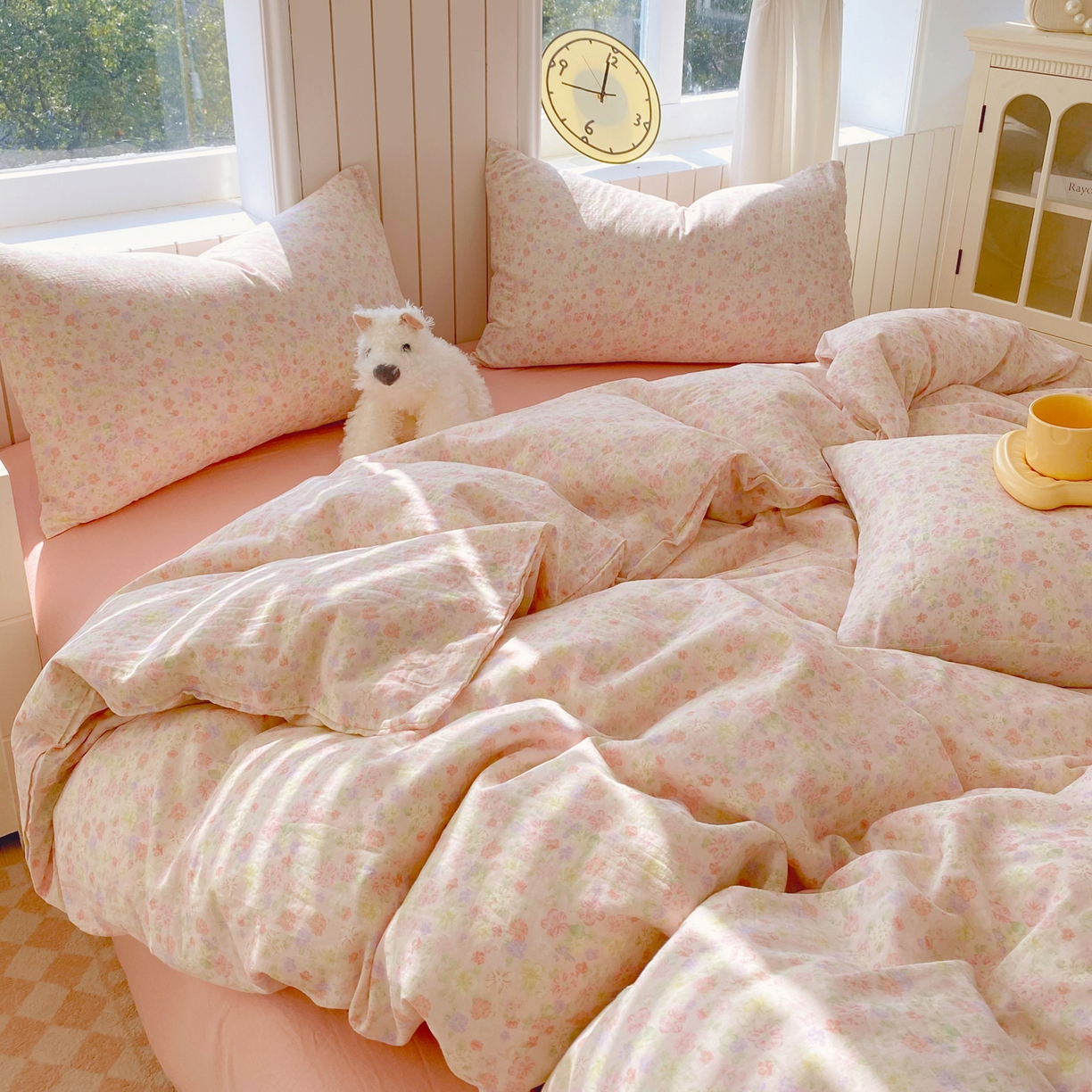 91家纺网 家纺一手货源 找家纺 春皖家纺 2026新款A类全棉有氧双层纱印花四件套单品系列-四件套 旧梦朝花