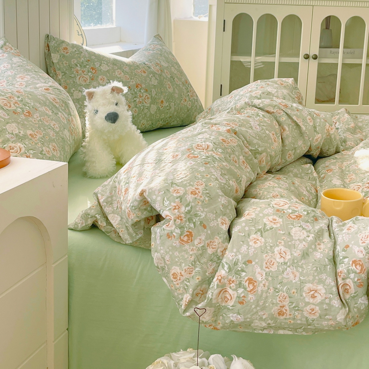 91家纺网 家纺一手货源 找家纺 春皖家纺 2026新款A类全棉有氧双层纱印花四件套单品系列-四件套 青茵