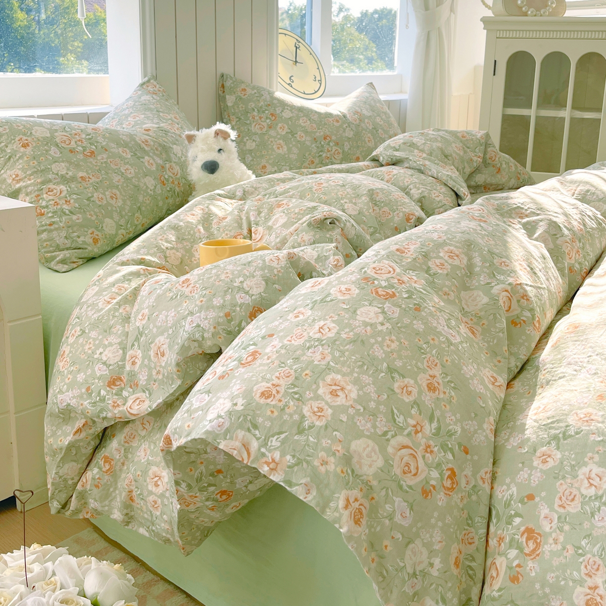 91家纺网 家纺一手货源 找家纺 春皖家纺 2026新款A类全棉有氧双层纱印花四件套单品系列-四件套 青茵