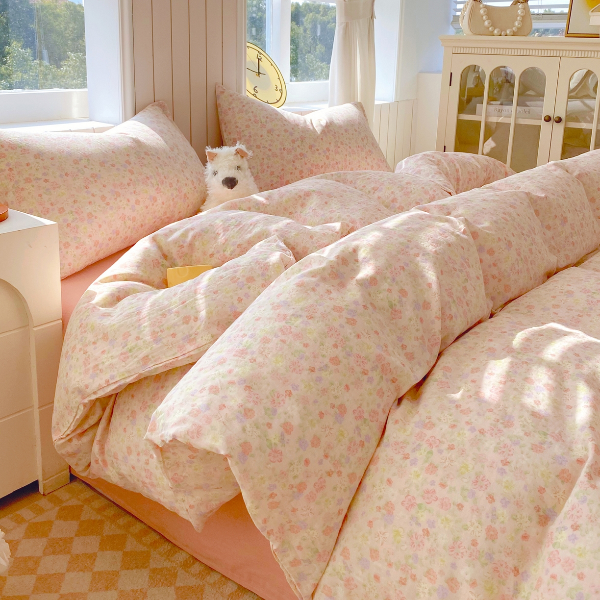 春皖家纺 2026新款A类全棉有氧双层纱印花四件套单品系列-四件套 旧梦朝花