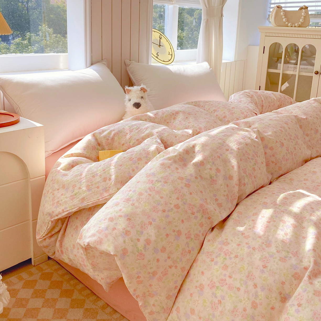 91家纺网 家纺一手货源 找家纺 春皖家纺 2026新款A类全棉有氧双层纱印花四件套单品系列-单被套 旧梦朝花