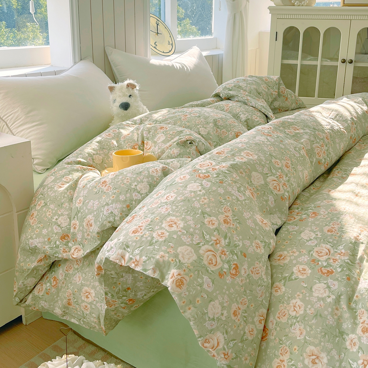 91家纺网 家纺一手货源 找家纺 春皖家纺 2026新款A类全棉有氧双层纱印花四件套单品系列-单被套 青茵