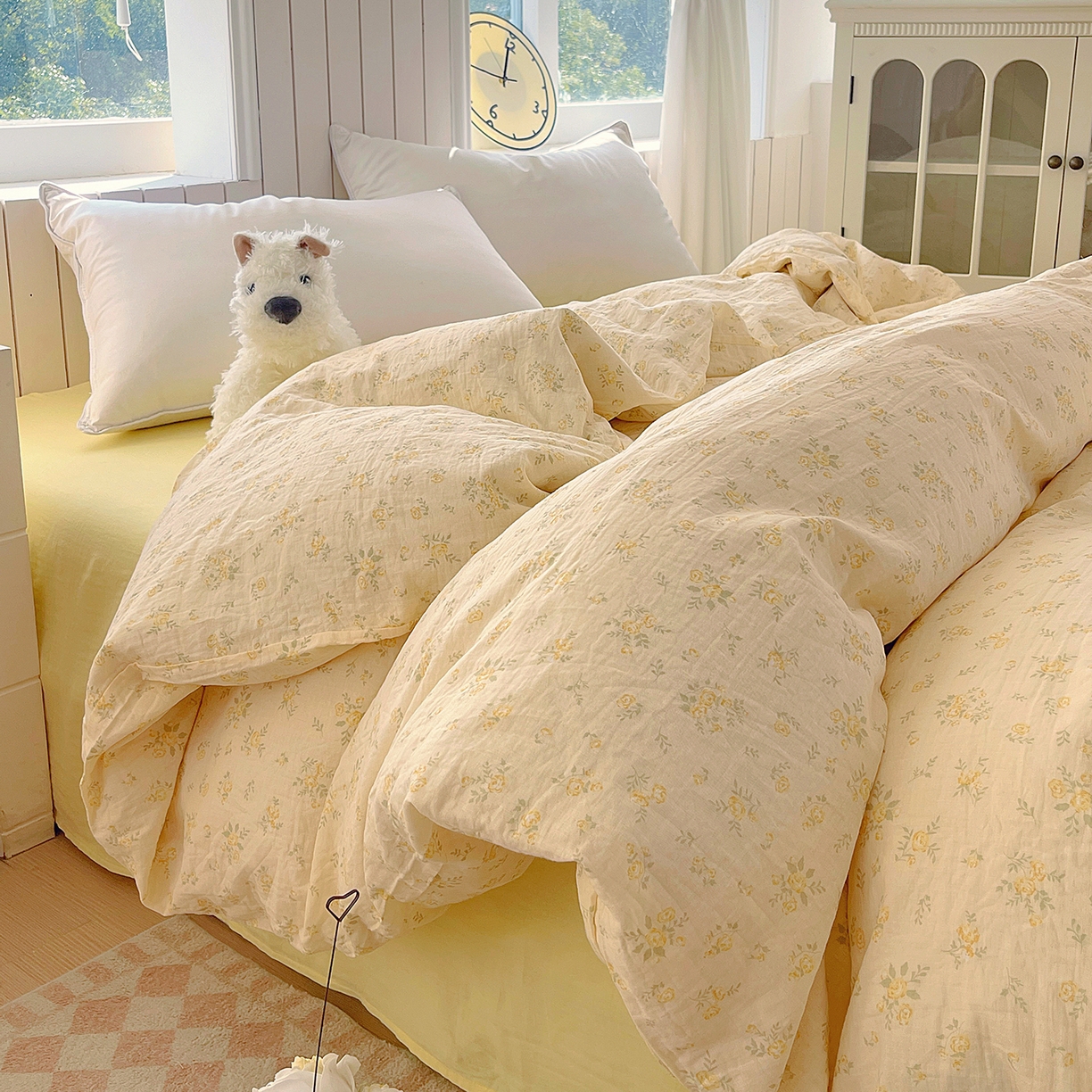 91家纺网 家纺一手货源 找家纺 春皖家纺 2026新款A类全棉有氧双层纱印花四件套单品系列-单被套 晴丝一缕