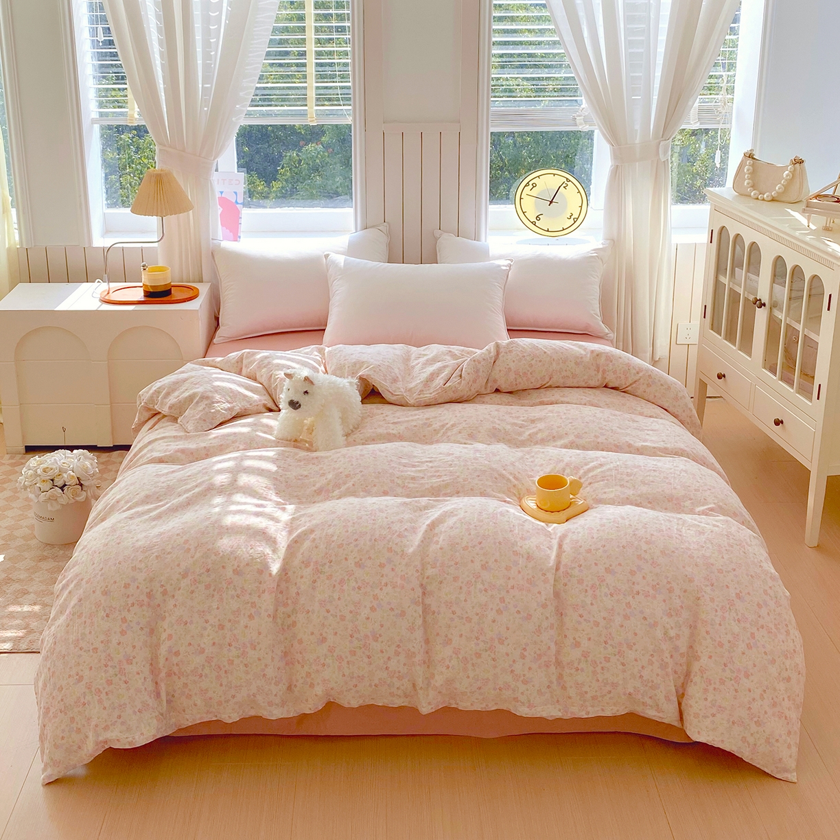 91家纺网 家纺一手货源 找家纺 春皖家纺 2026新款A类全棉有氧双层纱印花四件套单品系列-单被套 旧梦朝花