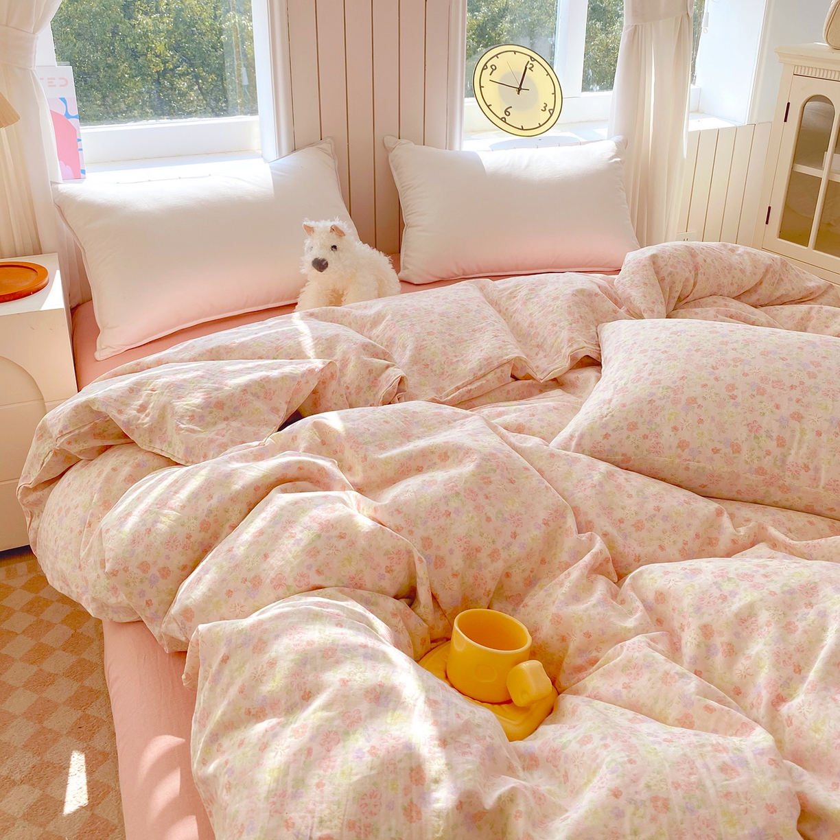 91家纺网 家纺一手货源 找家纺 春皖家纺 2026新款A类全棉有氧双层纱印花四件套单品系列-单被套 旧梦朝花