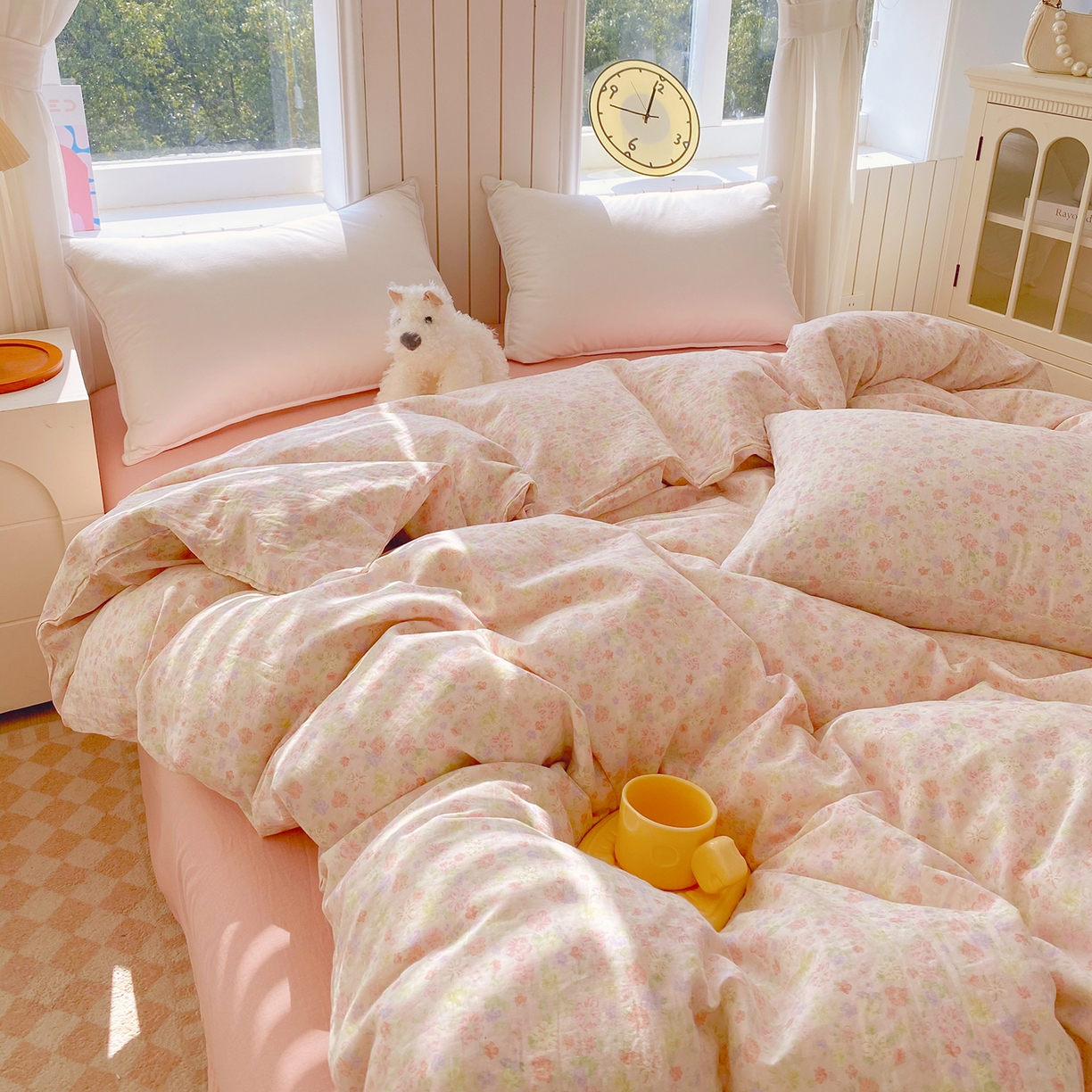 91家纺网 家纺一手货源 找家纺 春皖家纺 2026新款A类全棉有氧双层纱印花四件套单品系列-单被套 旧梦朝花