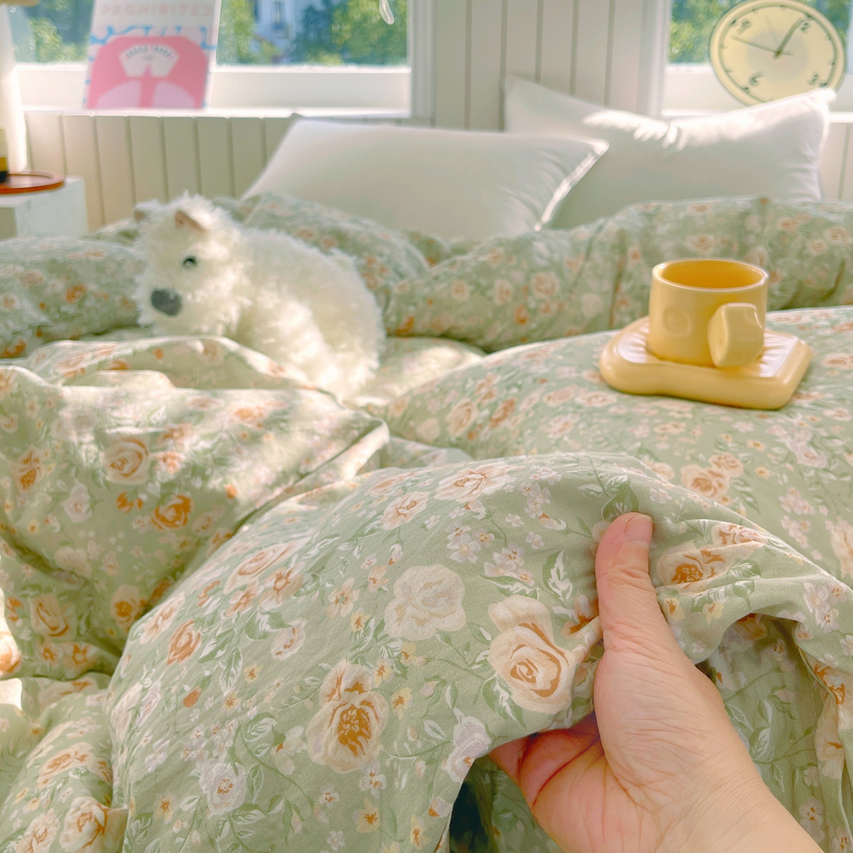 91家纺网 家纺一手货源 找家纺 春皖家纺 2026新款A类全棉有氧双层纱印花四件套单品系列-单被套 青茵